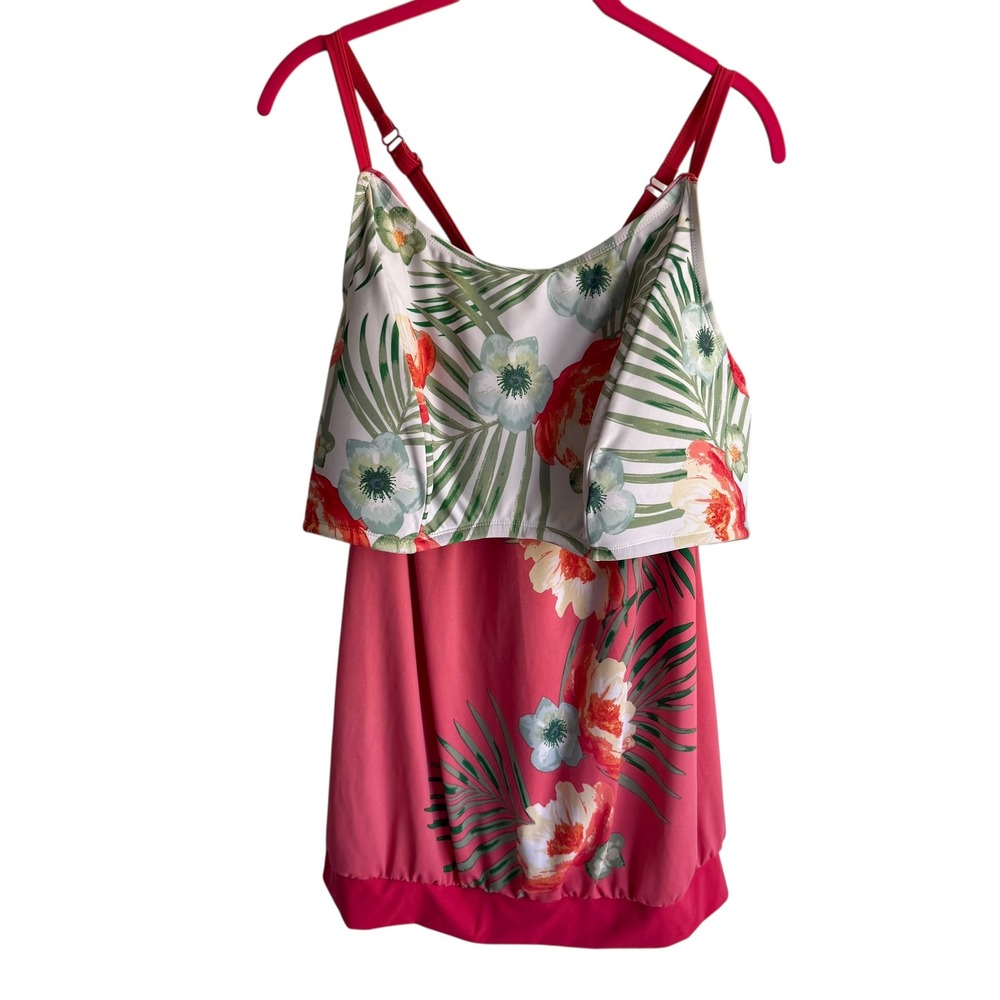 SWIM by CACIQUE Pink Tropical Ladies Tankini Swim Top, 20